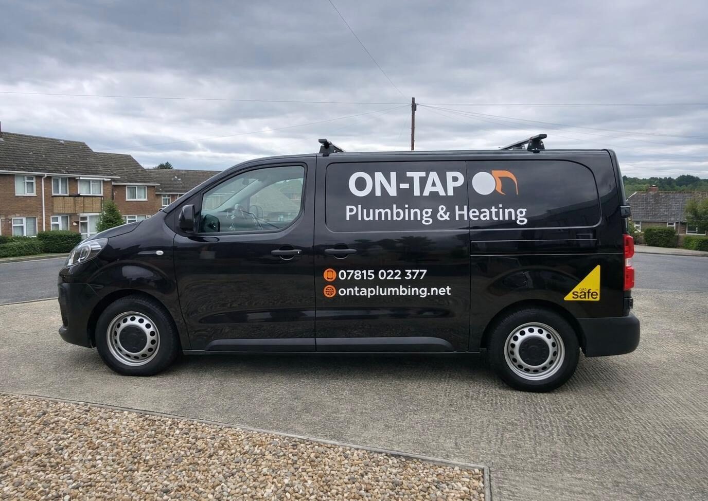 On-Tap Plumbing & Heating branded company van out on an emergency call-out across Bedfordshire