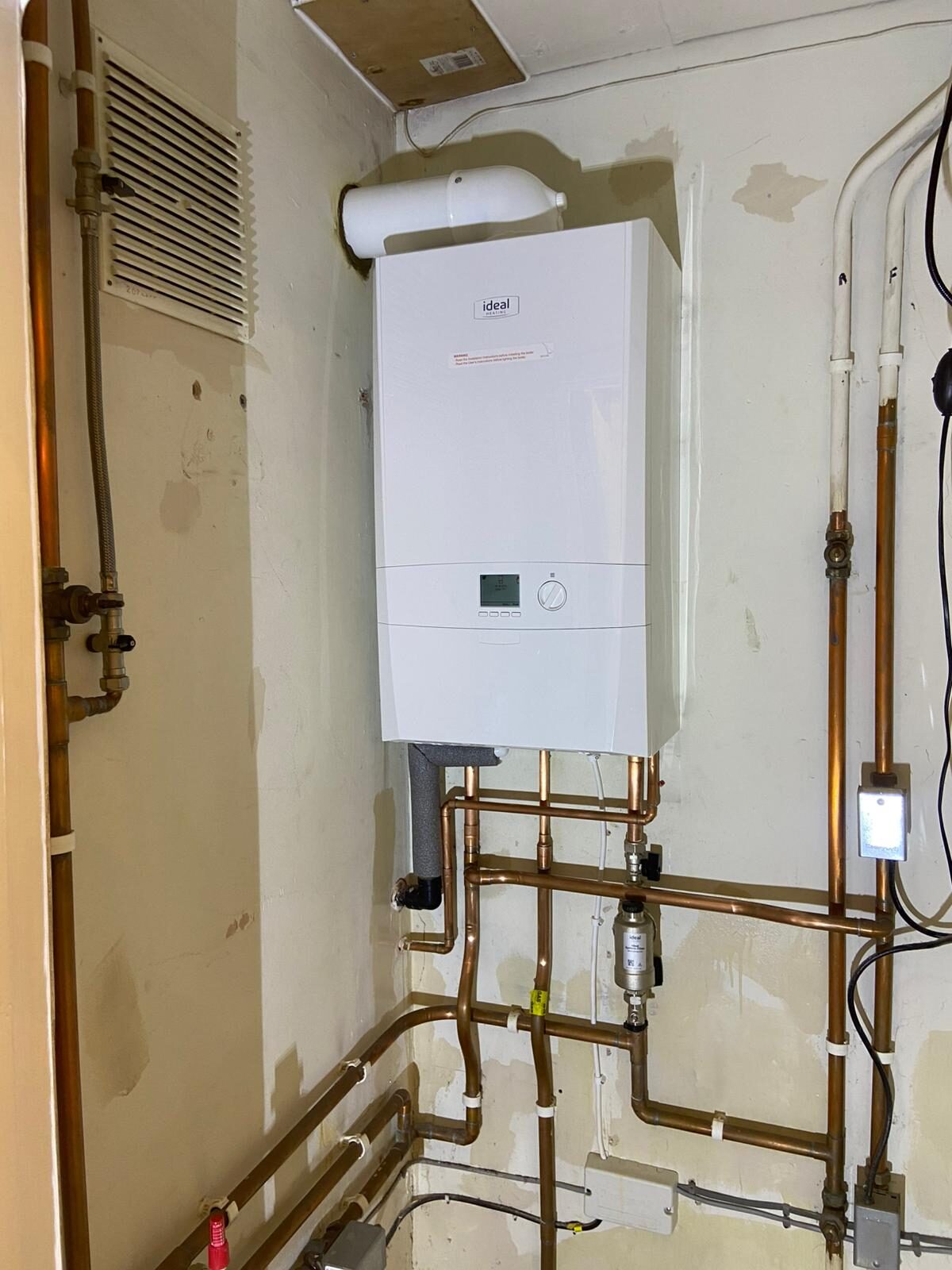 Gas combi boiler installation with new copper gas and water pipework in Bedfordshire — Gas Safe registered work